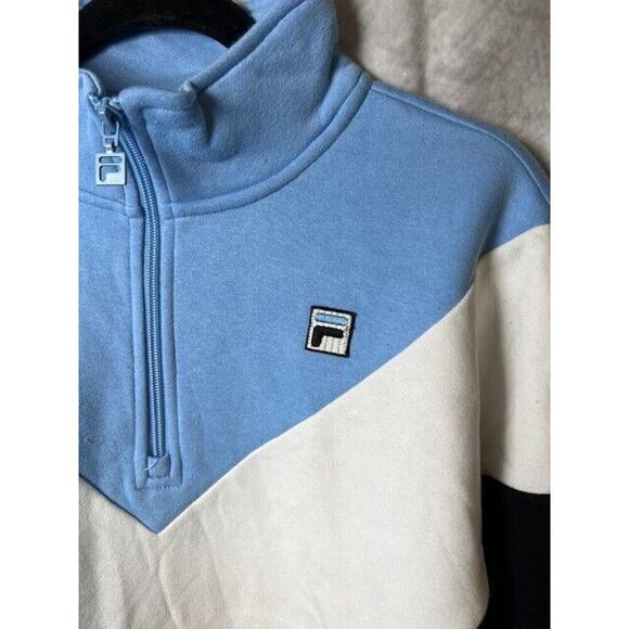 FILA Womens Size L Blue, White, Black Quarter Zip Pullover Sweatshirt - Picture 2 of 4